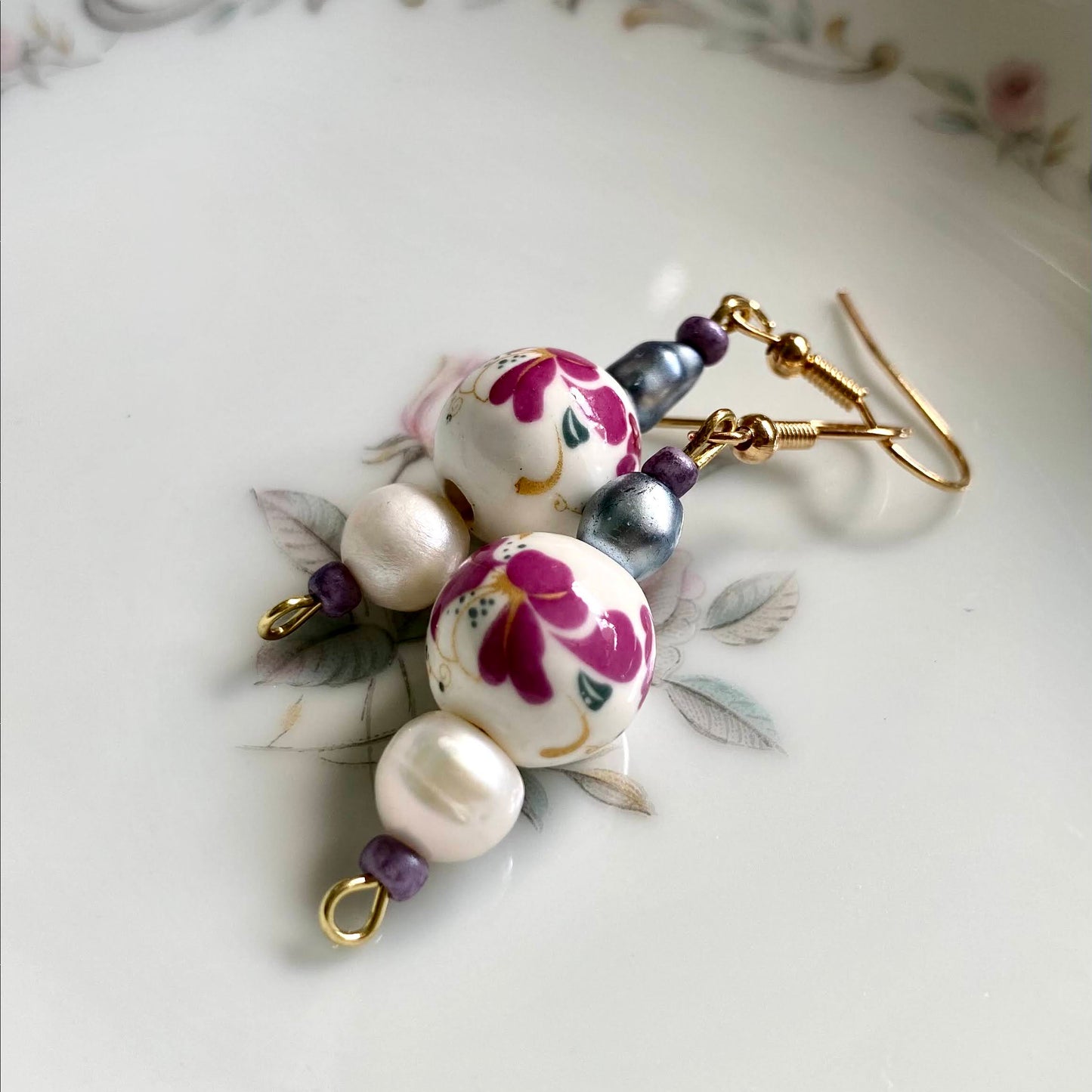 Ceramic and Pearl Earrings