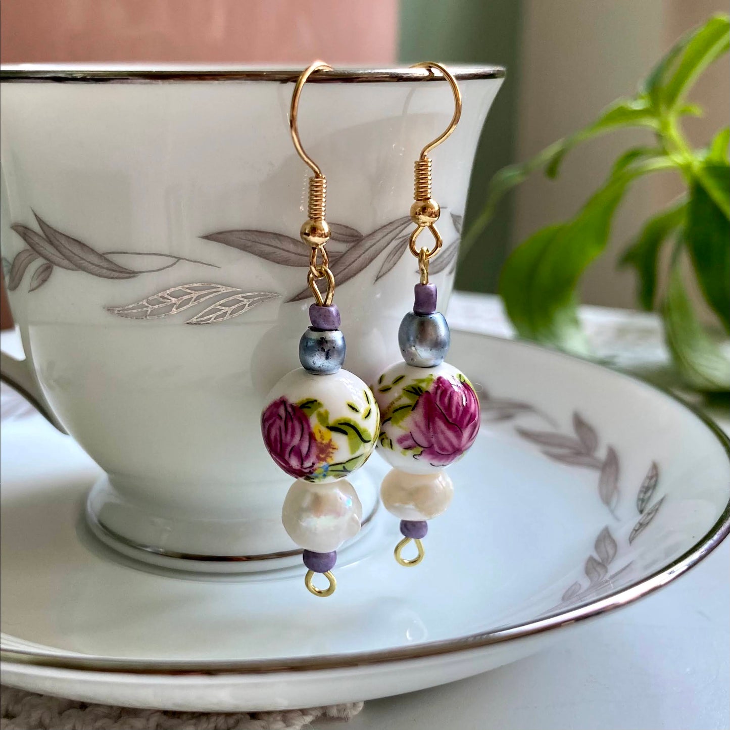 Ceramic and Pearl Earrings
