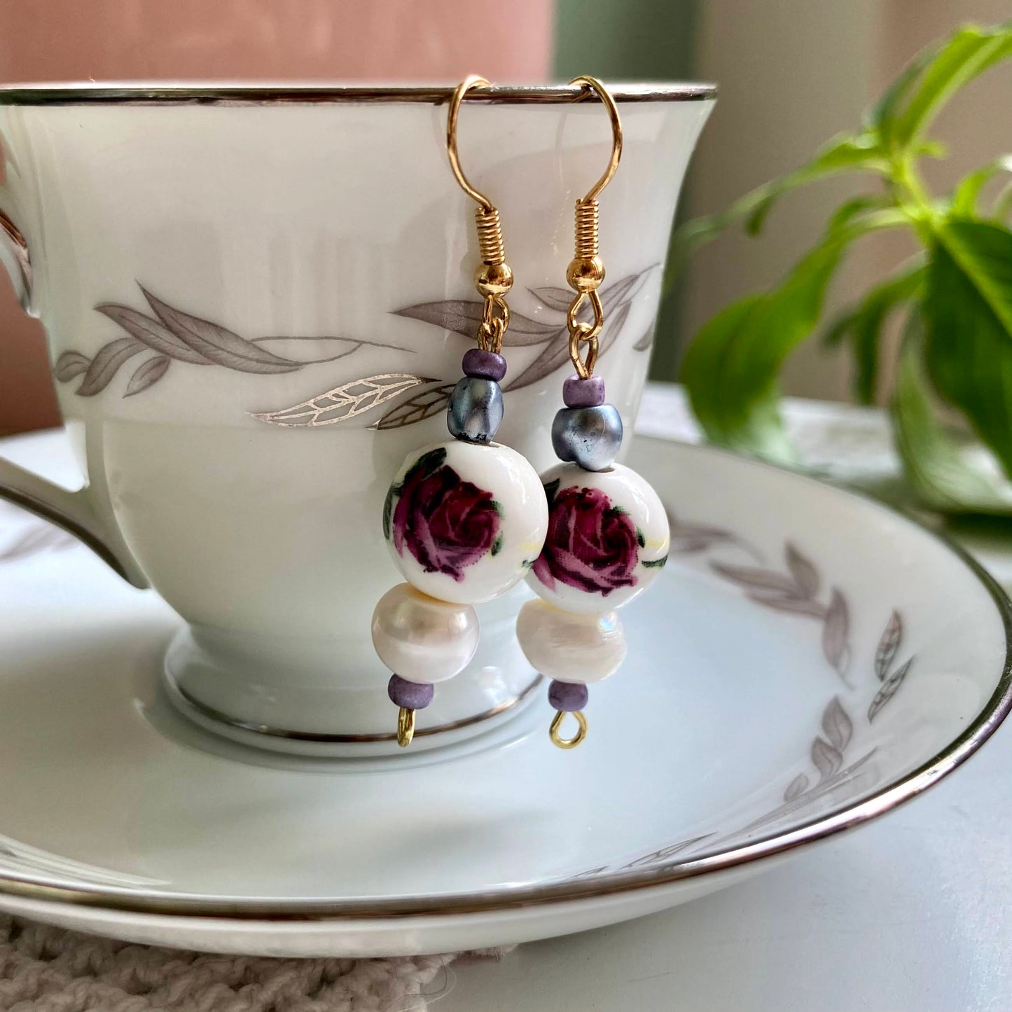 Ceramic and Pearl Earrings