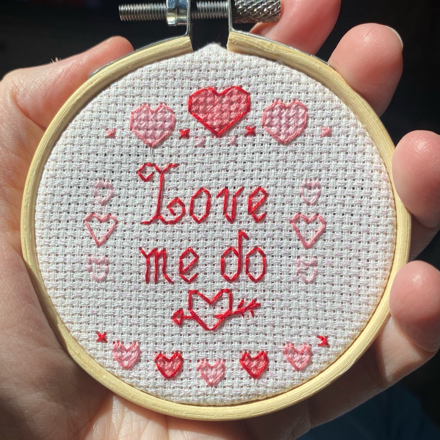 Love Me Do 3 inch Cross Stitch