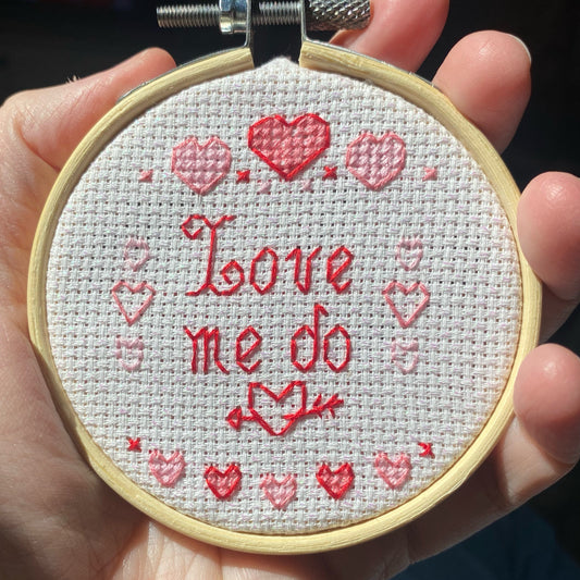 Love Me Do 3 inch Cross Stitch